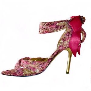 Luichiny Mirror Gold Heel Pink Paisley Cloth 10